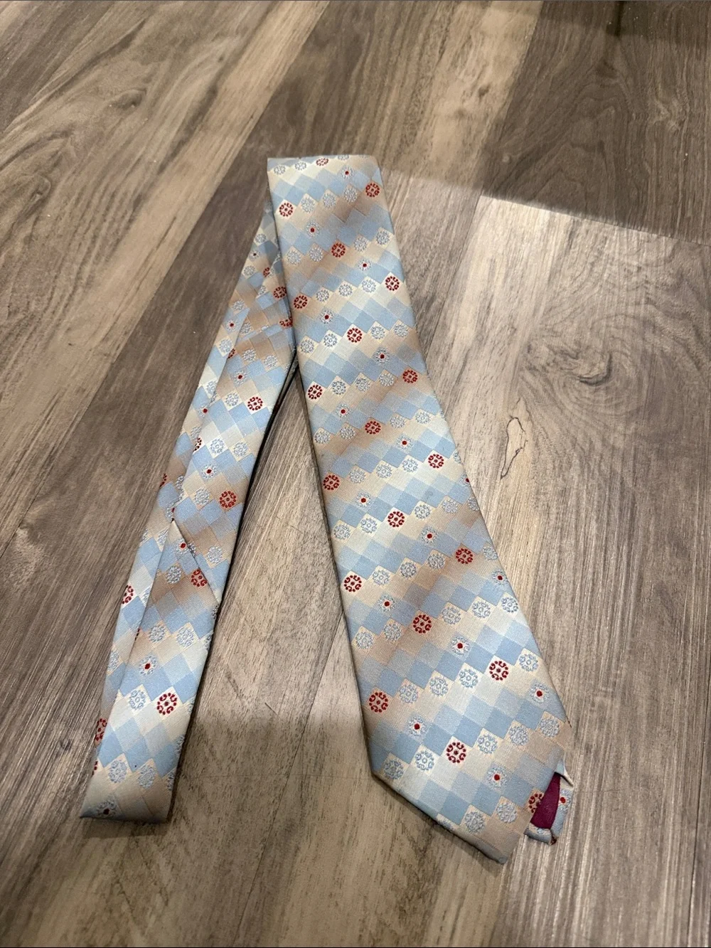 👔 Vintage Sears Necktie Blue Tan Red Geometric Diamond Retro Wide Tie